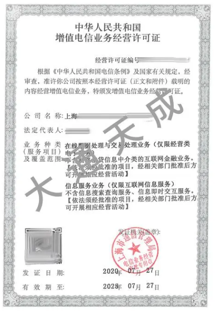 ICP许可证证书样式